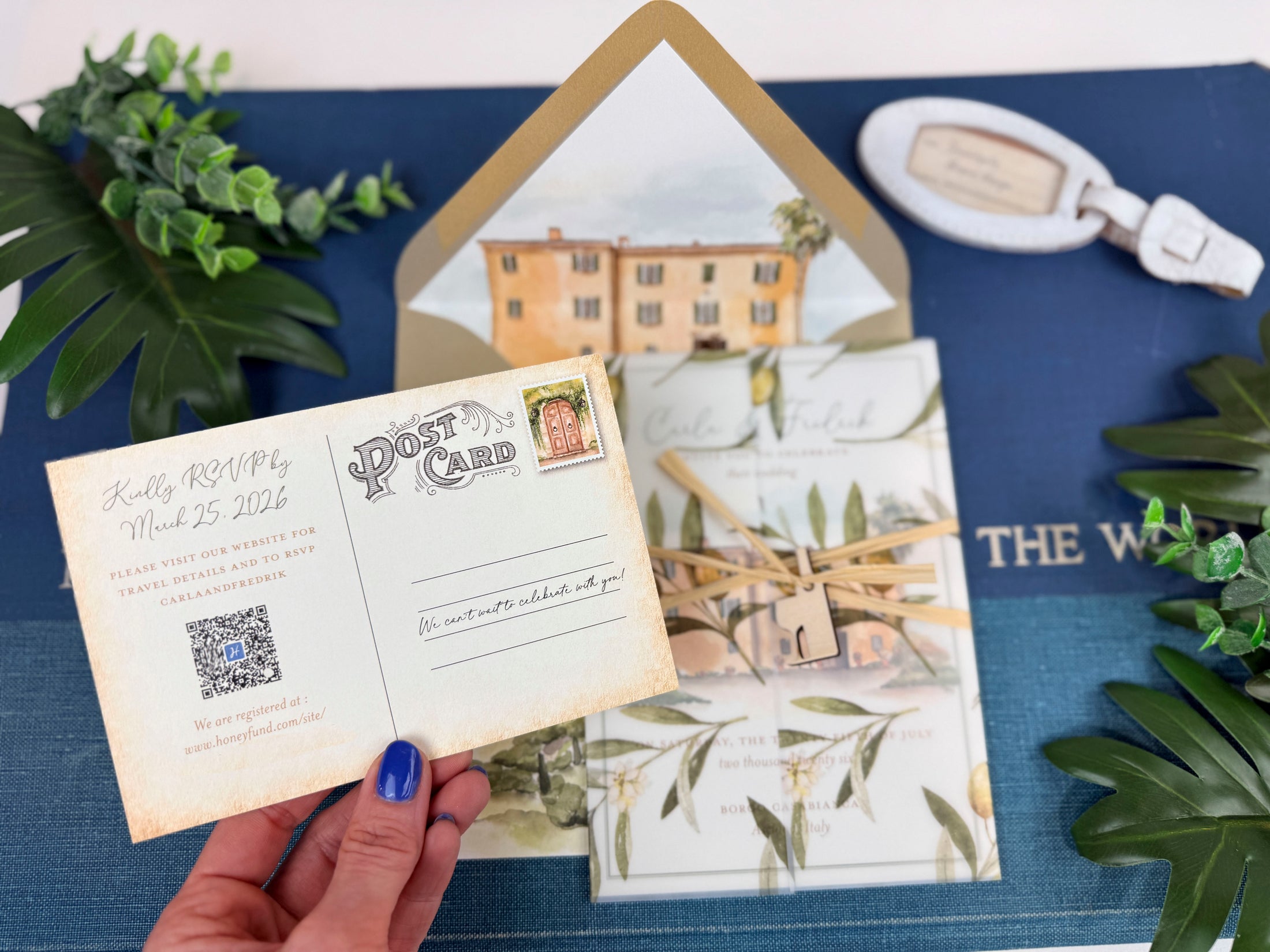 Custom Tuscany Villa Wedding Invitation | Italy Watercolor and Vellum