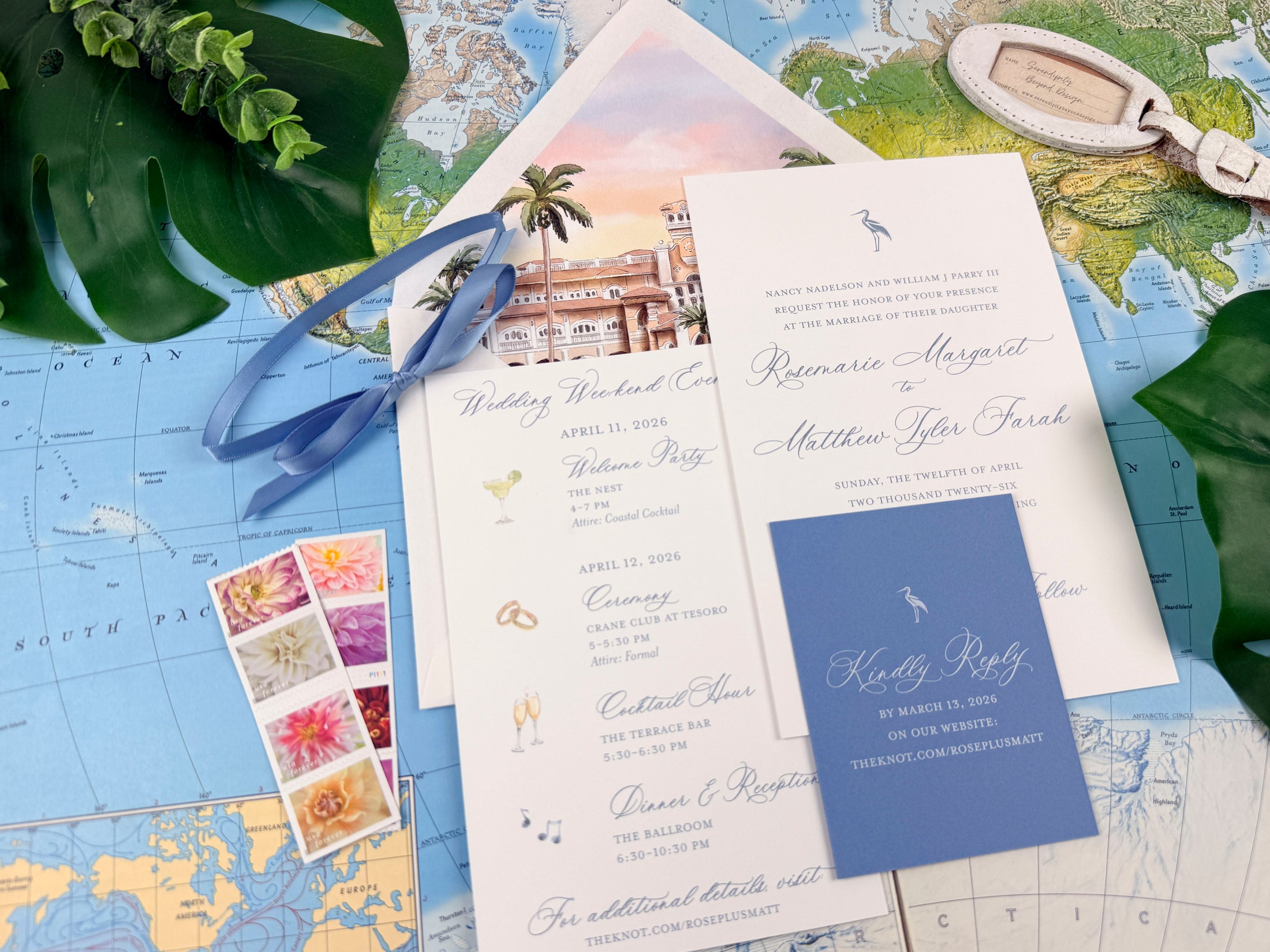Florida Tropical Wedding Invite, Watercolor Beach Suite, Port St. Lucie - Crane club