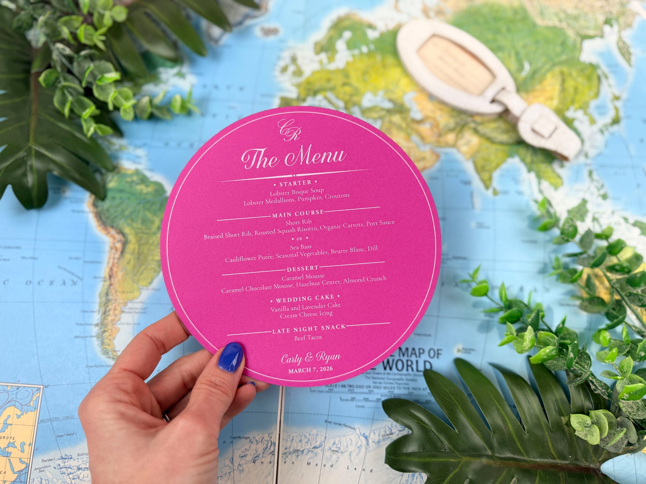 Simple + Elegant Pink Round Wedding Dinner Menu