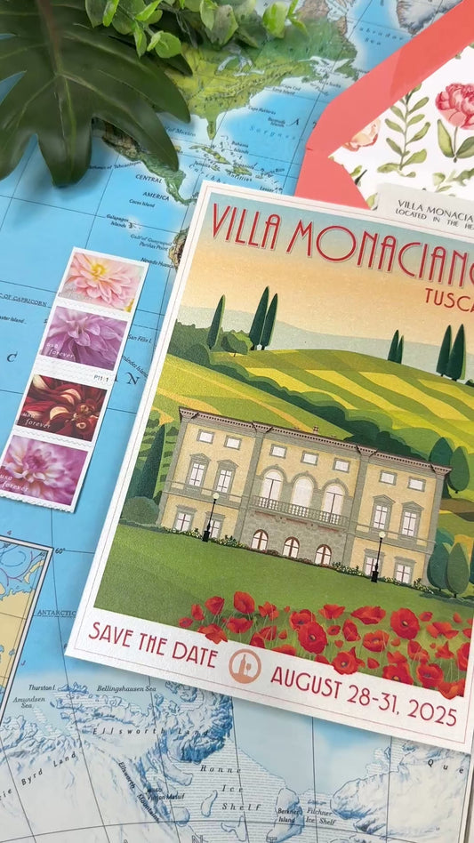 Italy Custom Travel Poster Save the Date (Villa Monaciano, Tuscany)