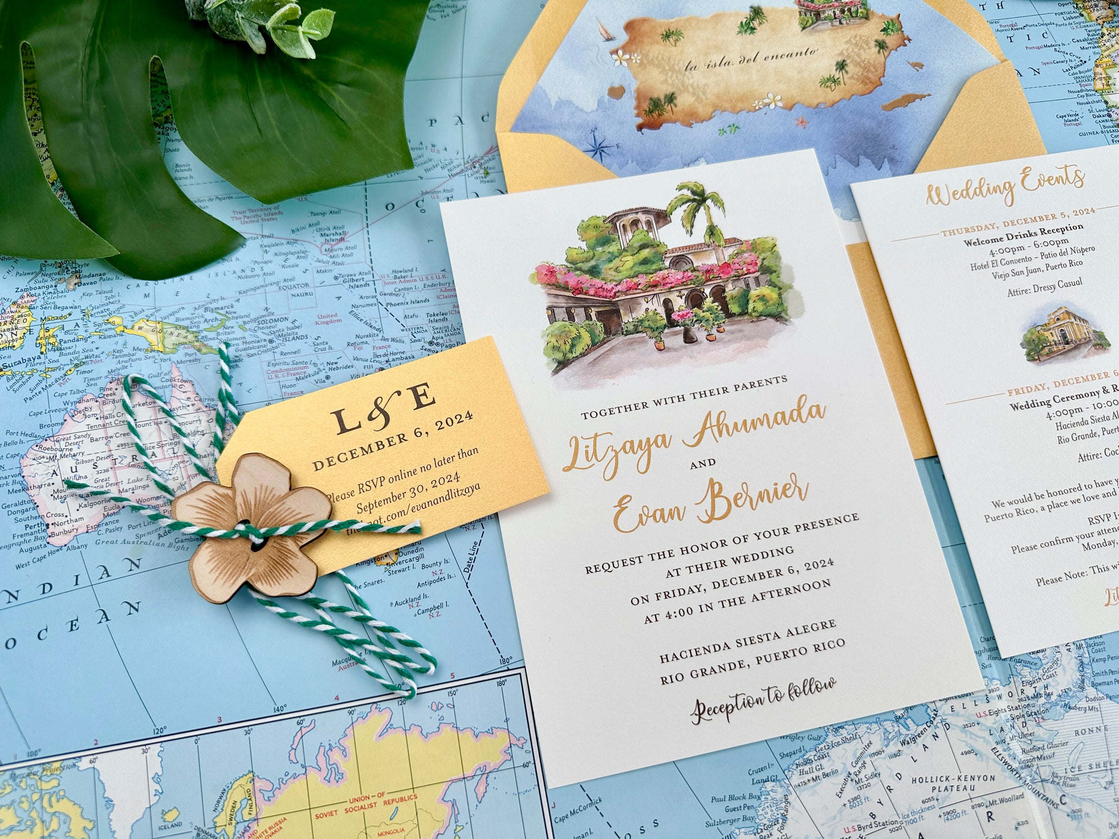 Custom Watercolor Hacienda Alegre Wedding Invitation (Puerto Rico)