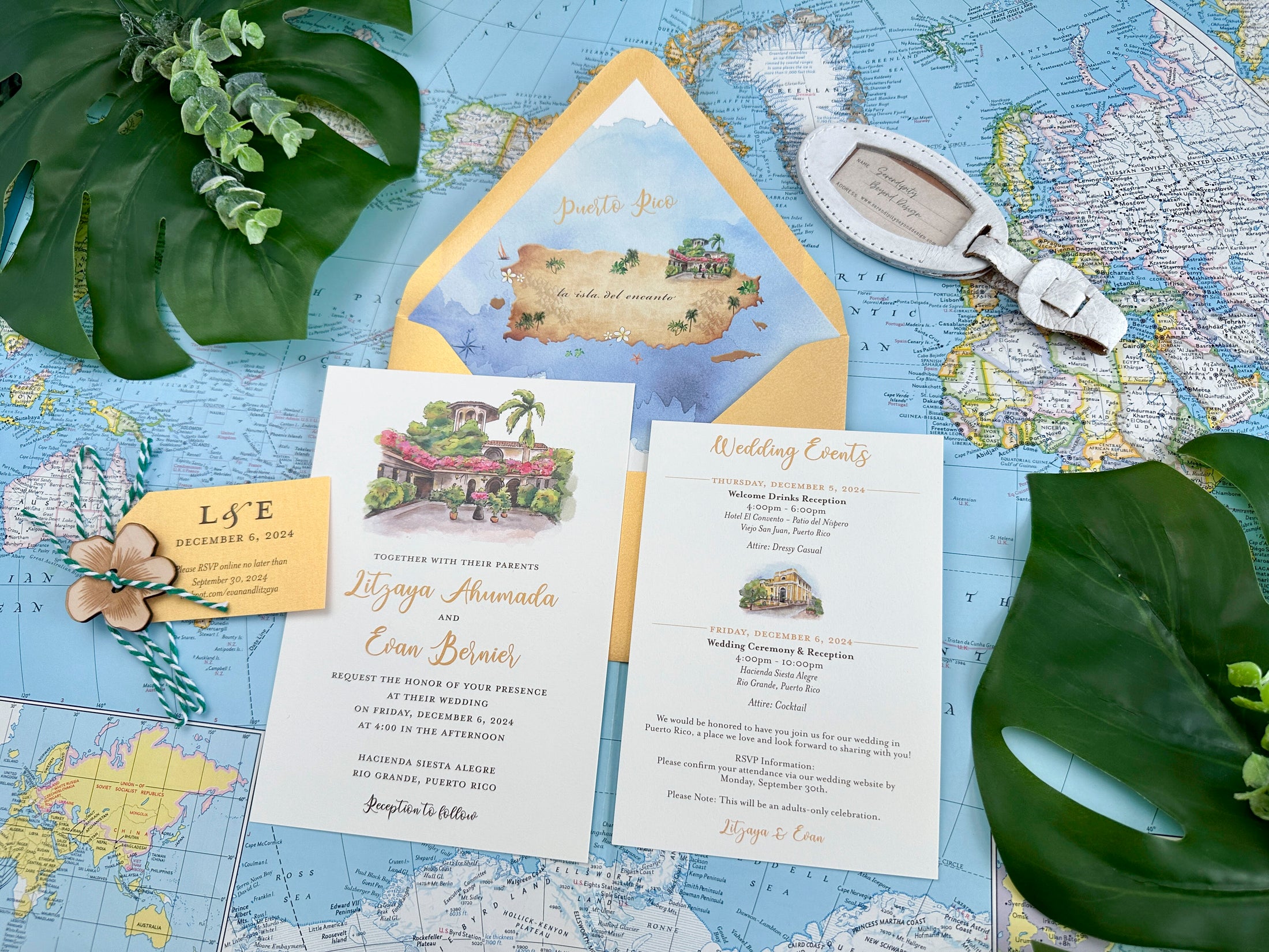 Custom Watercolor Hacienda Alegre Wedding Invitation (Puerto Rico)