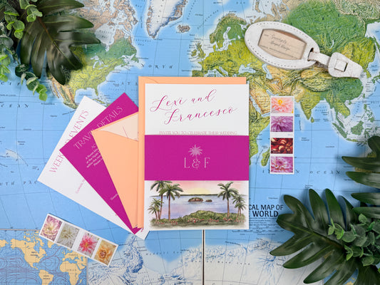 Mexico Tropical Custom Watercolor Wedding Invitation - (Puerto Vallarta)