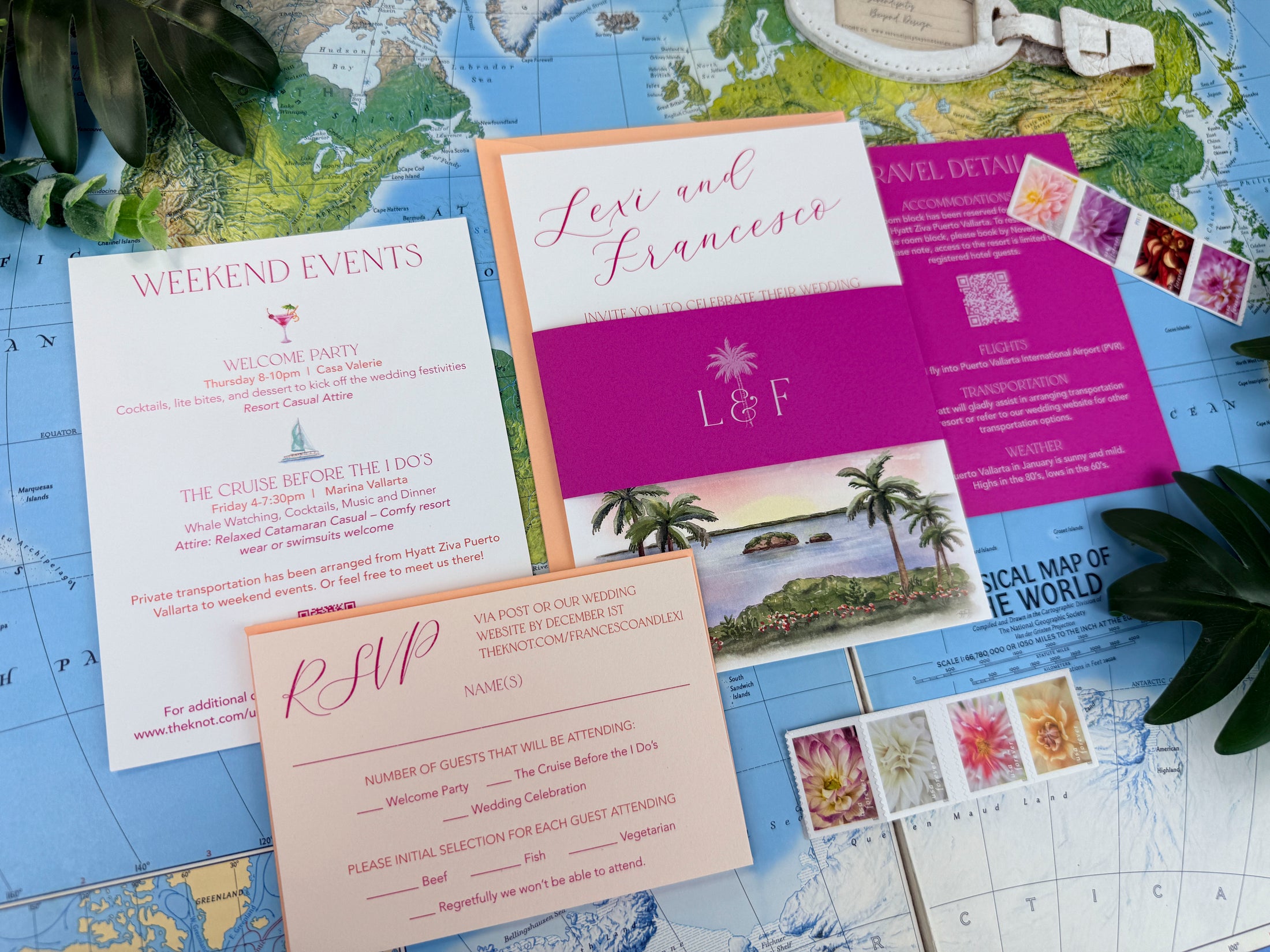 Mexico Tropical Custom Watercolor Wedding Invitation - (Puerto Vallarta)