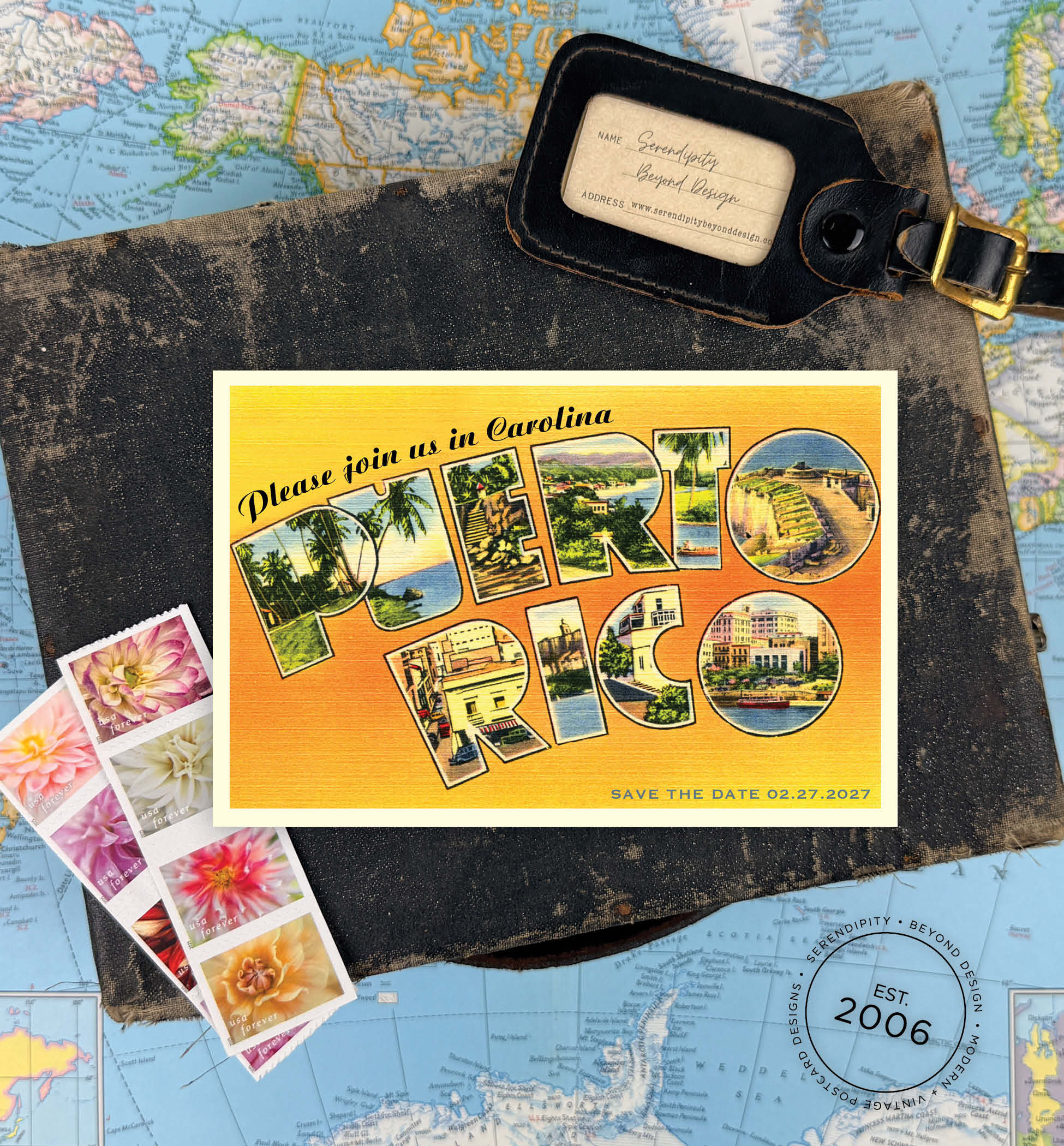 Save the Date - San Juan, Puerto Rico - Vintage Large Letter Postcard