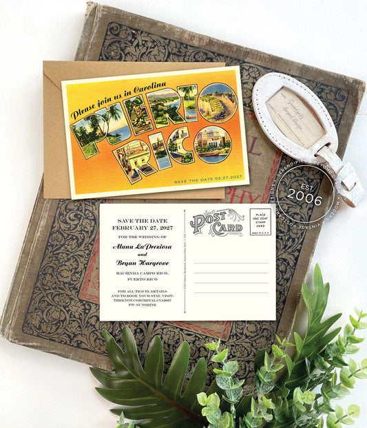 Save the Date - San Juan, Puerto Rico - Vintage Large Letter Postcard