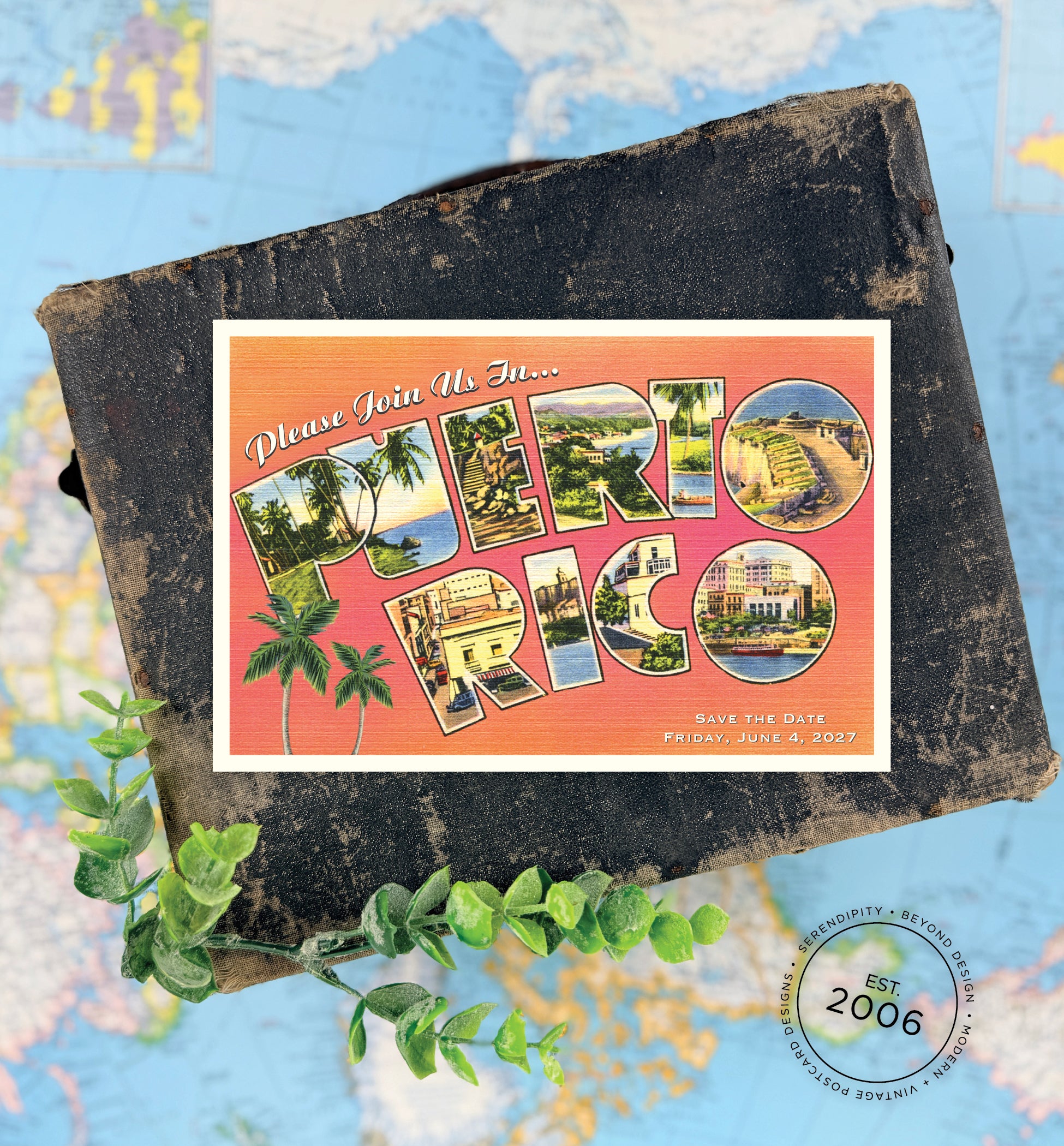 Save the Date - Sunset Puerto Rico - Vintage Large Letter Postcard (Copy)