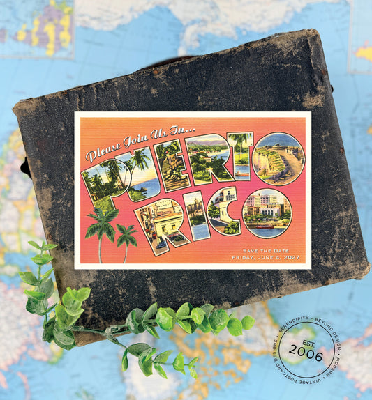 Save the Date - Sunset Puerto Rico - Vintage Large Letter Postcard (Copy)