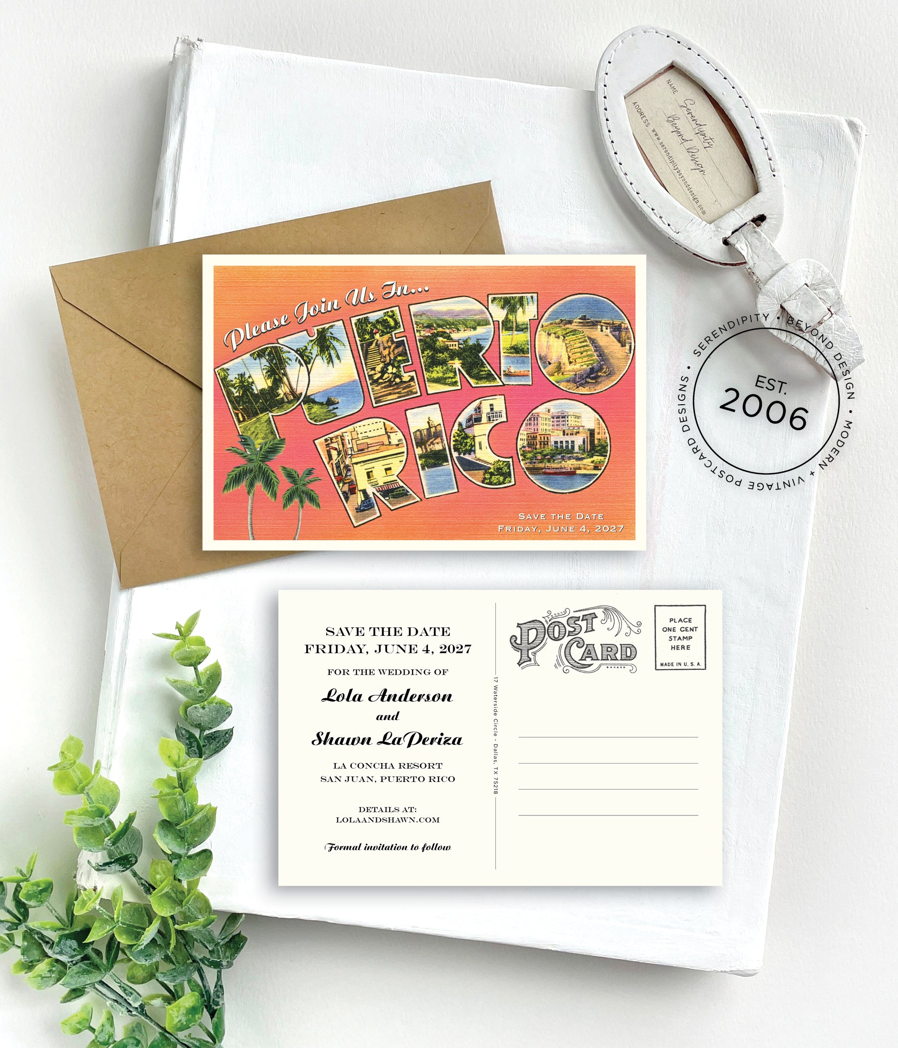 Save the Date - Sunset Puerto Rico - Vintage Large Letter Postcard (Copy)