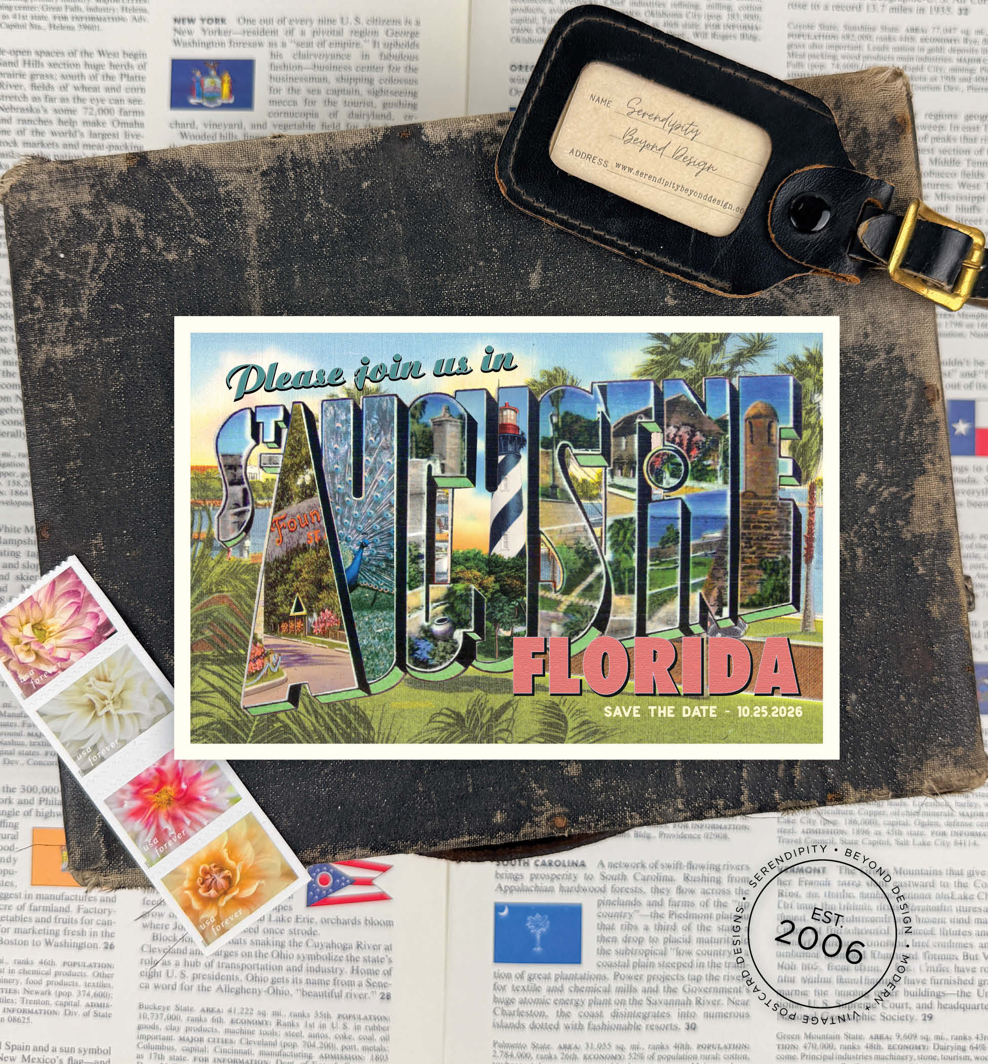 Save the Date - St. Augustine, Florida - Vintage Large Letter Postcard