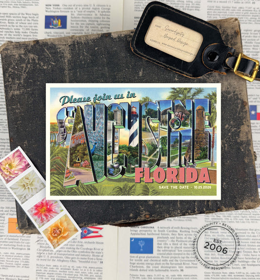 Save the Date - St. Augustine, Florida - Vintage Large Letter Postcard