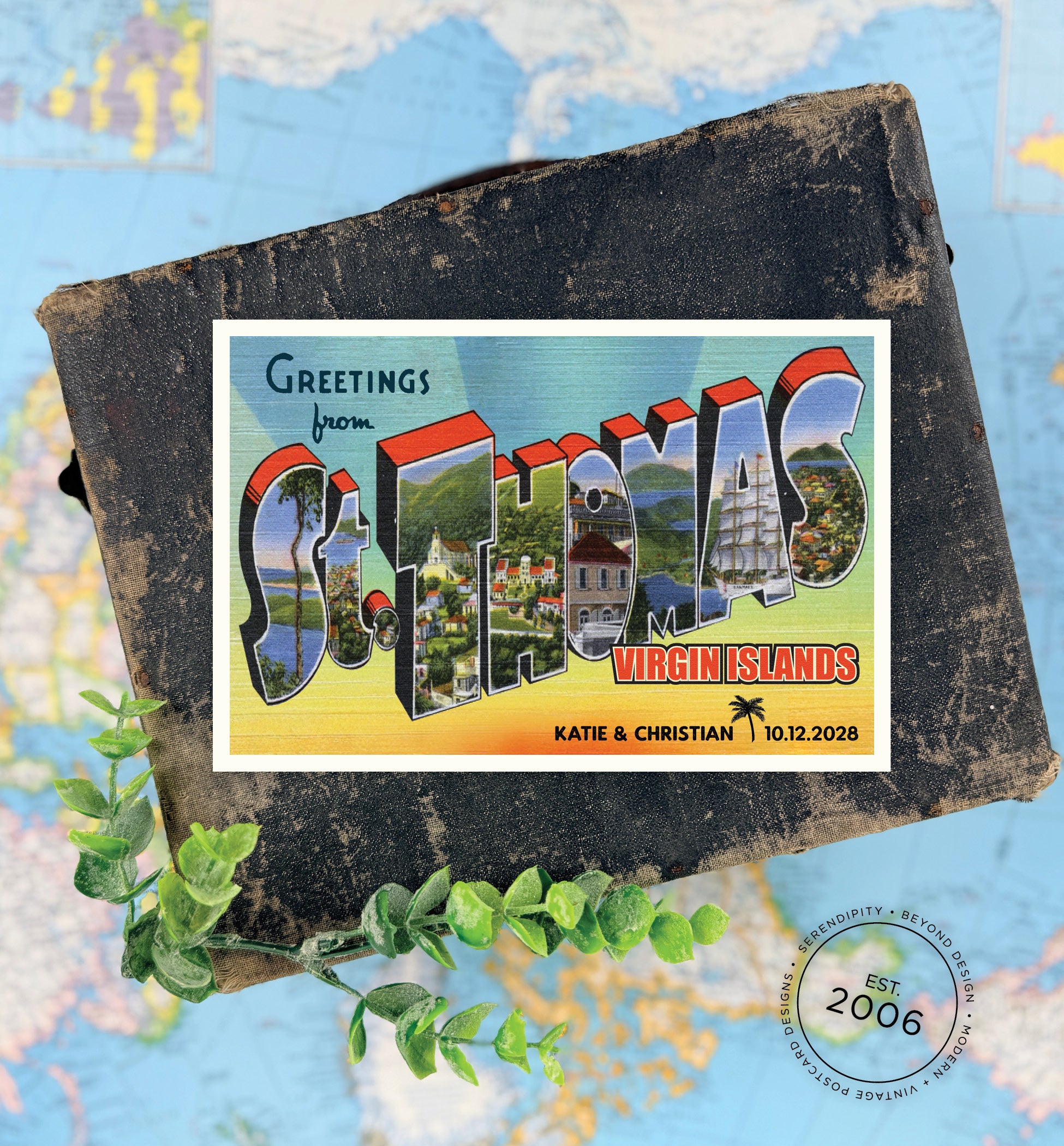 Save the Date - St. Thomas, Virgin Islands - Vintage Large Letter Postcard