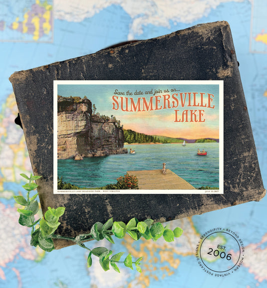 Save the Date - Summersville Lake - Vintage Travel Postcard