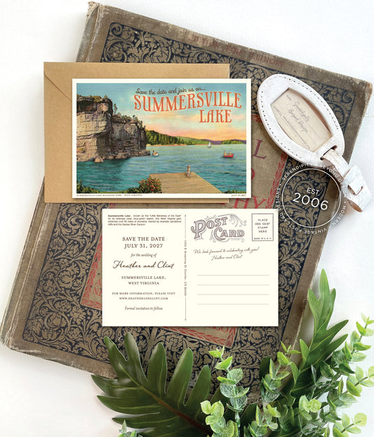 Save the Date - Summersville Lake - Vintage Travel Postcard