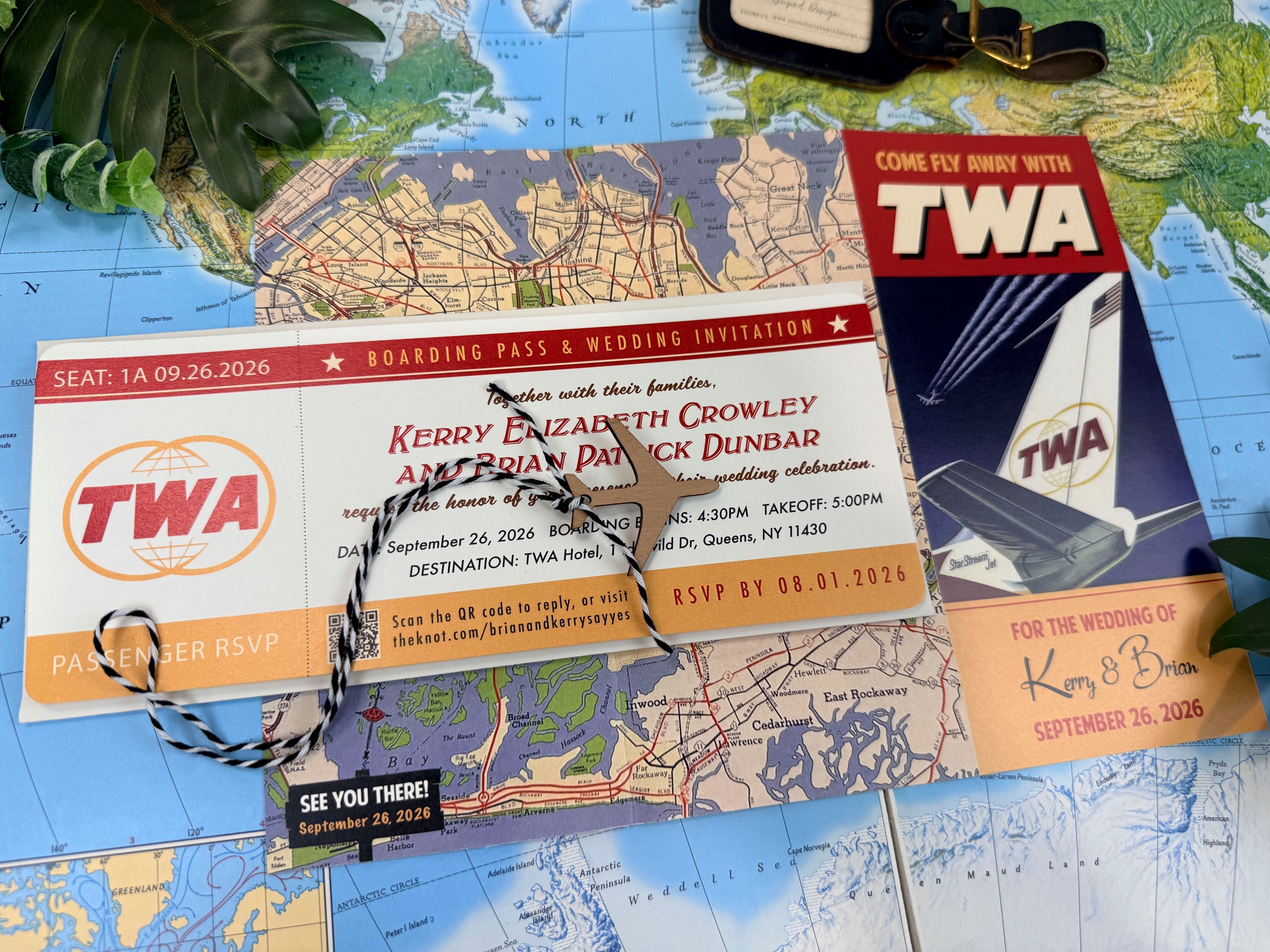 Custom Retro Travel Brochure Wedding Invitation (Vintage TWA Airline)
