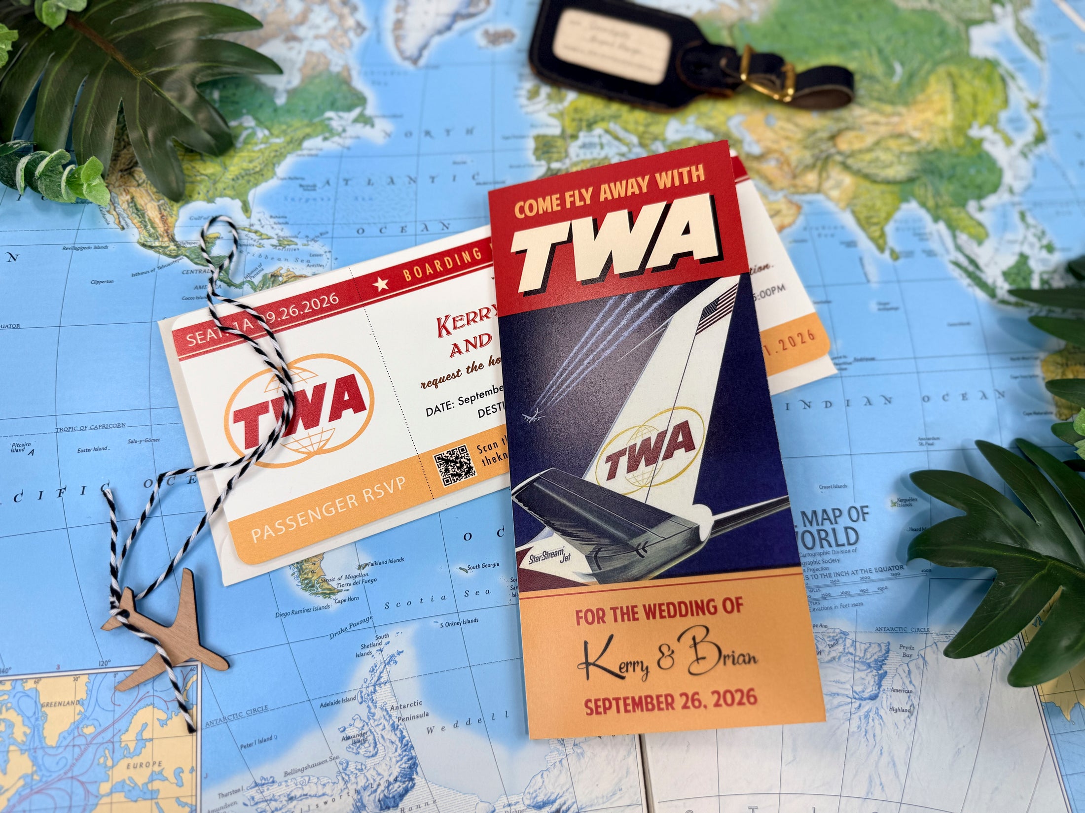 Custom Retro Travel Brochure Wedding Invitation (Vintage TWA Airline)
