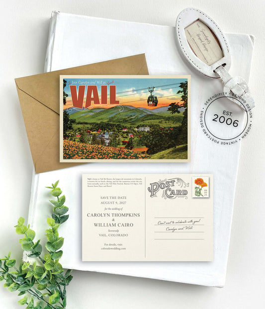 Save the Date - Vail, Colorado - Vintage Travel Postcard