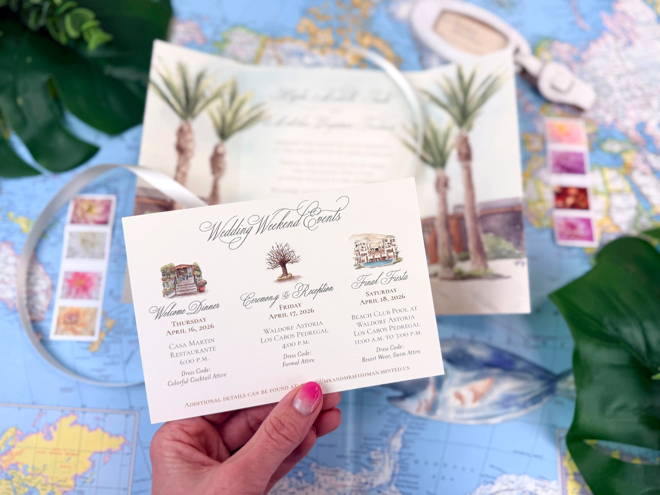 Cabo San Lucas Watercolor Gatefold Wedding Invitation (Mexico)