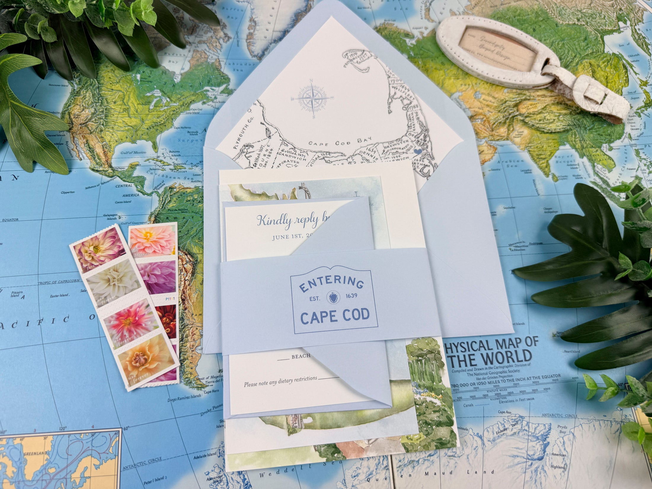 Cape Cod Watercolor Wedding Invitation (Wequassett Resort and Golf Club)