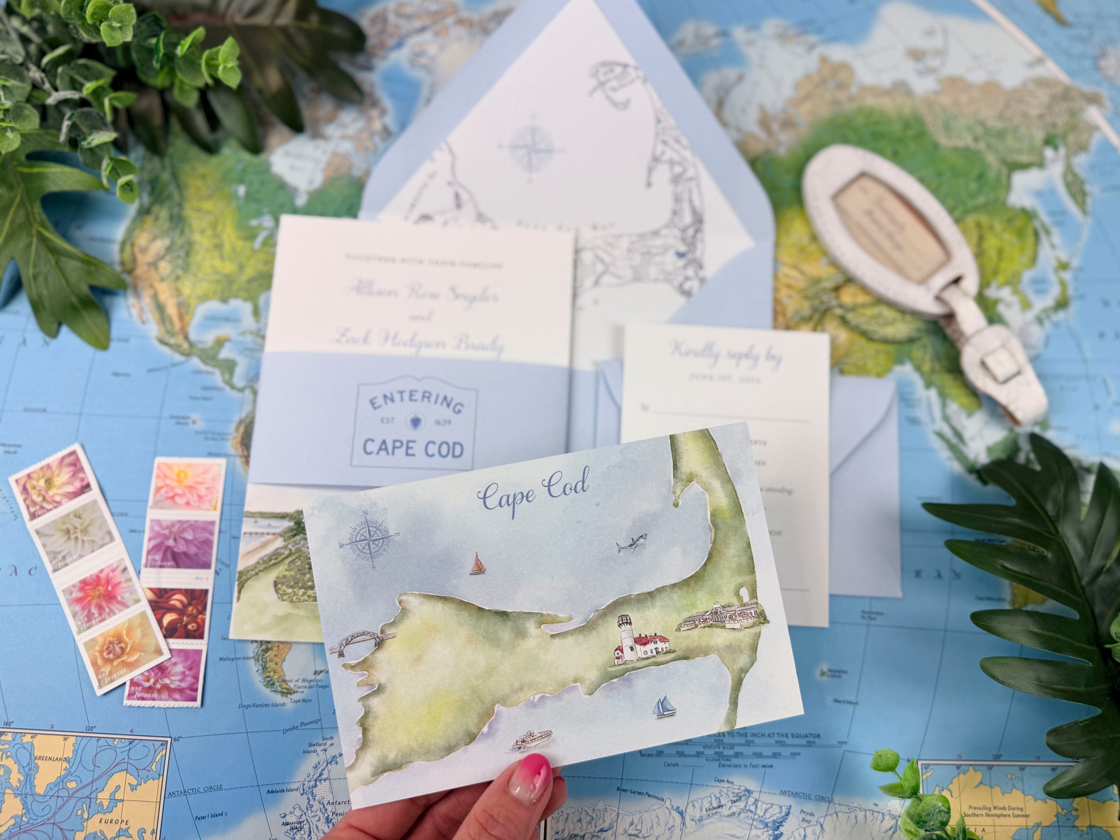 Cape Cod Watercolor Wedding Invitation (Wequassett Resort and Golf Club)