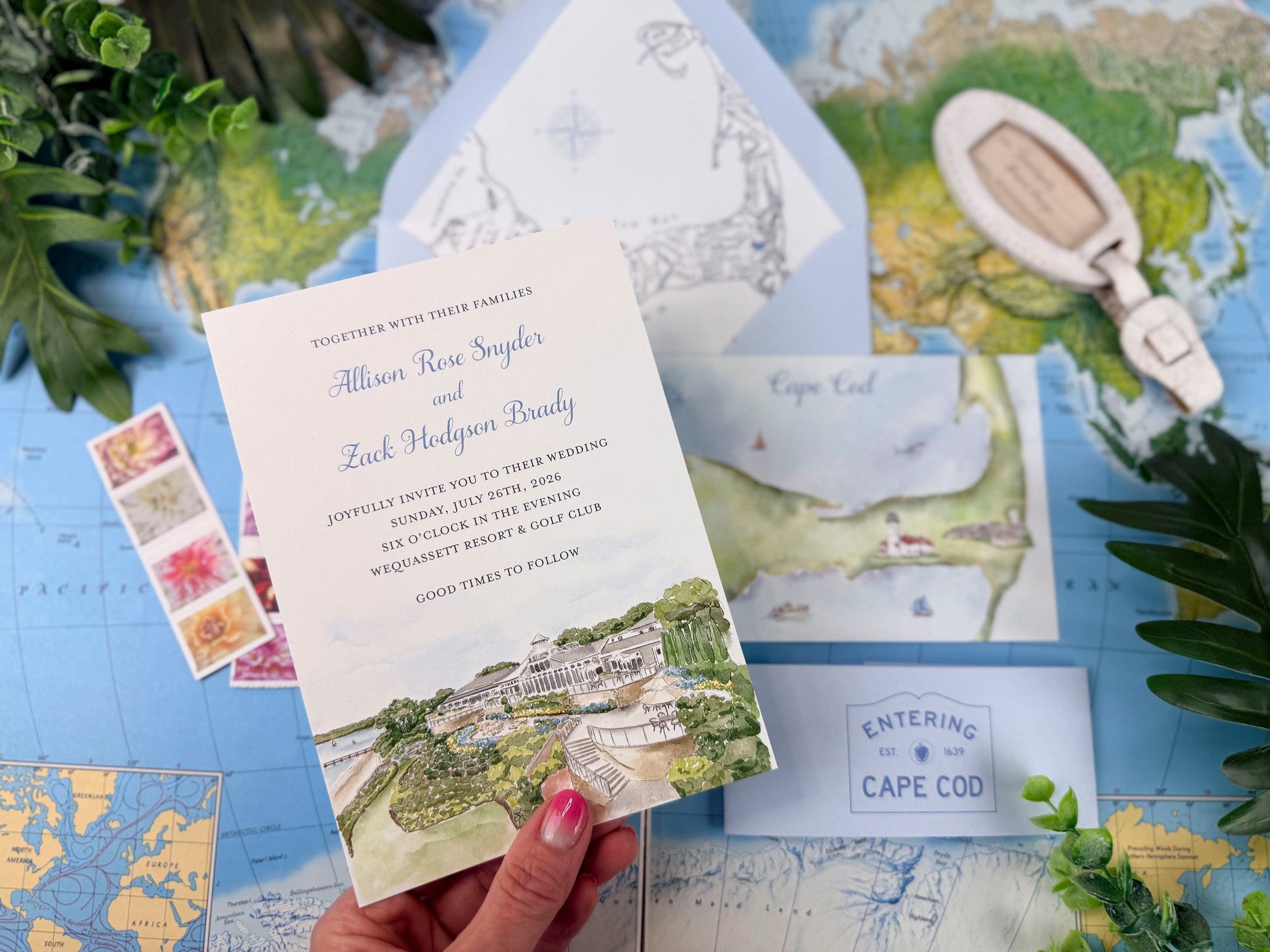 Cape Cod Watercolor Wedding Invitation (Wequassett Resort and Golf Club)